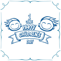 1 june international childrens day cartoon doodle style banner background. happy Children day greeting cad, icon or label. Cartoon kids day poster. Children day hand drawn banner design