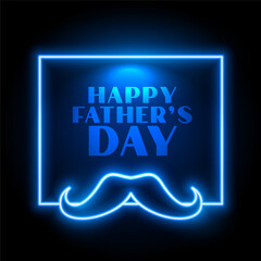 blue neon style happy fathers day celebration card design