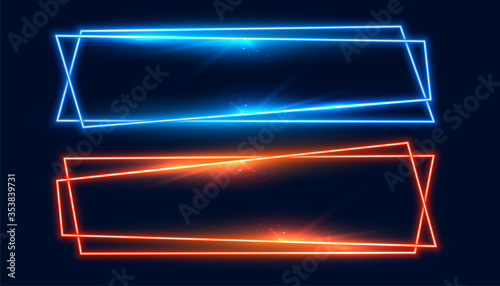 Fotografía two wide neon frames banner in blue and orange color
