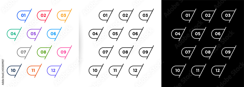 set of one to twelve line style bullet point numbers - obrazy, fototapety, plakaty 