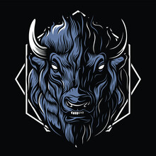 Animal Head - Bull -  Buffalo Vector Logo/icon Illustration Mascot, Design Element For Logo, Poster, Card, Banner, Emblem, T Shirt. Vector Illustration