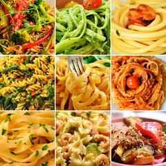 Wall Mural - Italian Cuisine. Pasta Varieties of pasta and dishes. Food collage.