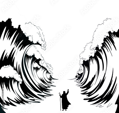 Cuadros en Lienzo Moses with the staff. Vector drawing