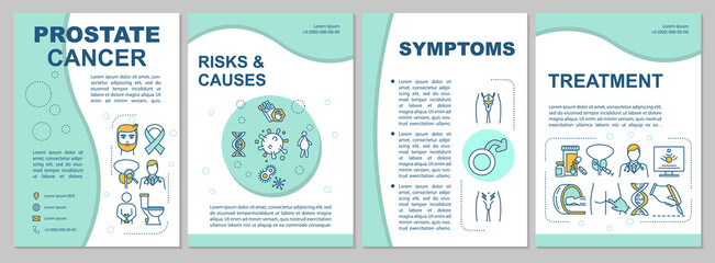 Wall Mural - Prostate cancer brochure template. Male oncology risk and causes flyer, booklet, leaflet print, cover design with linear icons. Vector layouts for magazines, annual reports, advertising posters
