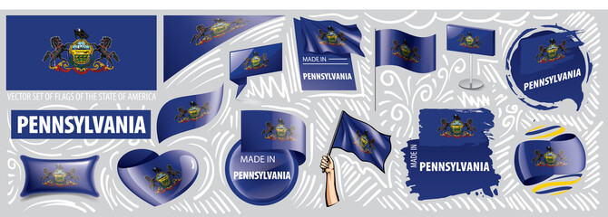 Wall Mural - Vector set of flags of the American state of Pennsylvania in different designs