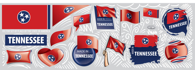 Wall Mural - Vector set of flags of the American state of Tennessee in different designs