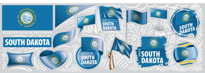 Wall Mural - Vector set of flags of the American state of South Dakota in different designs