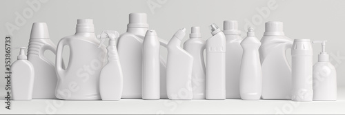 Fotomural Set of detergent plastic bottles with chemical cleaning product on white background