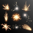 Fiery sparks collection. Light effect. Big vector set.
