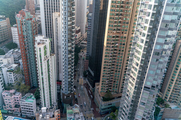  The amazing view of Hong-Kong cityscape full of skyscrapers from the rooftop.