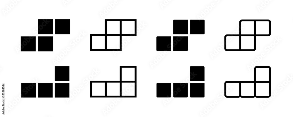 Tetris game vector isolated icons. Geometric shape. Seamless puzzle ...