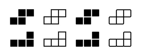 Poster - tetris game vector isolated icons. geometric shape. seamless puzzle design. black tetris vector icon