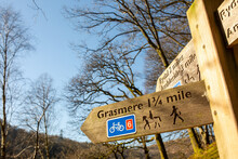 Grasmere/England - February 25th 2018: Grasmere Walking Sign Post