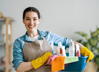 woman doing cleaning the house.