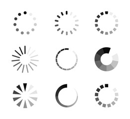 Aufkleber - Loader icon for time of upload in website. Progress of download symbol on internet page. Wait button for video. Data processing icons. Status of downloading sign in web on computer. Design vector.