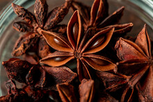 Macro Shot Of Dry Star Anise Of Brown Color That Is Used For Making Mulled Wine