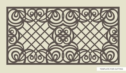 Wall Mural - Rectangular frame with a beautiful openwork pattern and a lattice inside. Template for laser cutting (cnc), wood carving, paper cut or printing. Vector illustration.