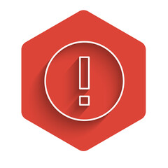 Sticker - White line Information icon isolated with long shadow. Red hexagon button. Vector. Illustration