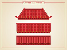 Chinese Door And Entrance With Red Roof In Papercut Style. Suitable For Graphic, Banner, Card, Flyer And Many Purpose