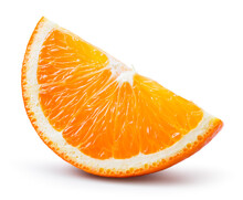 Orange Slice Isolated. Cut Orange Slice Isolate. Orang Slice On White With Clipping Path. Full Depth Of Field.