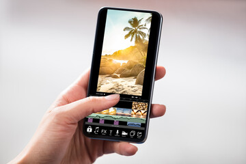 Aufkleber - Hands Holding Cell Phone With Blank Screen