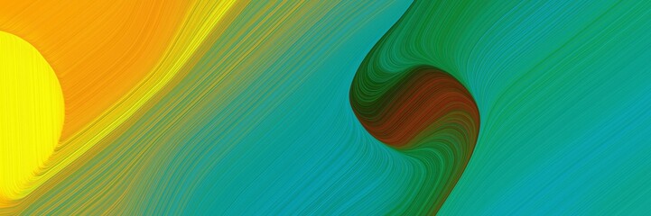 Poster - abstract surreal designed horizontal banner with golden rod, dark cyan and forest green colors. fluid curved lines with dynamic flowing waves and curves for poster or canvas