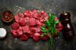 © lilechka75 - Raw organic meat ( beef or lamb ) . Top view with copy space.