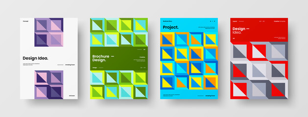 Company identity brochure template collection. Business presentation vector A4 vertical orientation front page mock up set. Corporate report cover abstract geometric illustration design layout bundle.