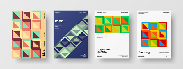 Company identity brochure template collection. Business presentation vector A4 vertical orientation front page mock up set. Corporate report cover abstract geometric illustration design layout bundle.