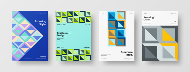 Company identity brochure template collection. Business presentation vector A4 vertical orientation front page mock up set. Corporate report cover abstract geometric illustration design layout bundle.