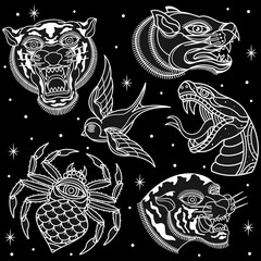 Wall Mural - black and white animal tattoos