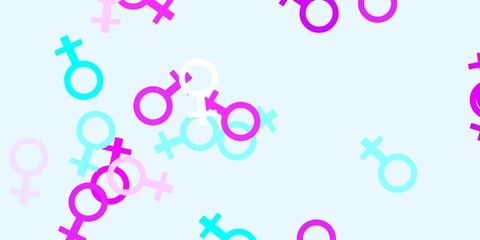  Light Pink, Blue vector pattern with feminism elements.
