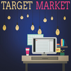 Poster - Word writing text Target Market. Business photo showcasing specific costumers to whom a company aims its marketing photo of Interior Working Space Station Concept of Technical Person