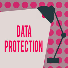 Poster - Conceptual hand writing showing Data Protection. Concept meaning safeguarding information away from a possible data breach Table Pendant Adjustable with Light Beam Ray space for Text
