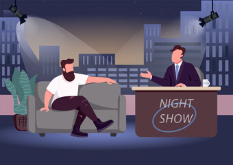 Poster - Evening talk show flat color vector illustration