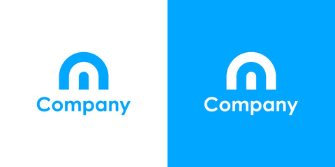 Leinwandbilder - Initial Letter M Logo. Monogram Linear Rounded Style isolated on White and Blue Background. Usable for Business, Branding and Technology Logos. Flat Vector Logo Design Template Element.