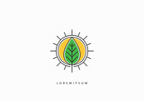 Fototapeta Nowy Jork - Leaf Sun Logo - Line art logo, sunrise vector, sunset icon