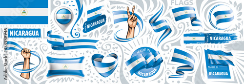 Fotografía Vector set of the national flag of Nicaragua in various creative designs