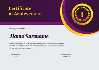 Wall Mural - creative elegant A4 certificate of achievement template with gold badge