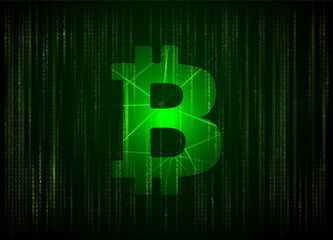  - vector bitcoin digital currency symbol on abstract big data visualization. green glowing abstract ma
