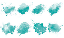 Beautiful Turquoise Watercolor Splash Brushes. Set Of Turquoise Brushes