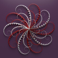 Poster - 3d render of floral composition. repeat of curl elements with spheres. beautiful decorative art.