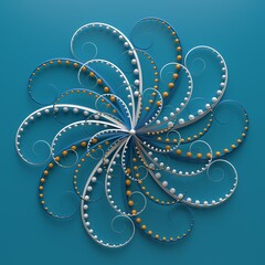 Poster - 3d render of floral composition. repeat of curl elements with spheres. beautiful decorative art.