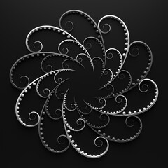 Poster - 3d render of floral composition. repeat of curl elements with spheres. beautiful decorative art.