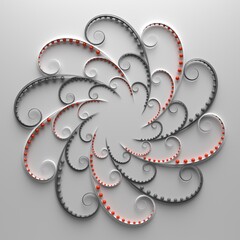Poster - 3d render of floral composition. repeat of curl elements with spheres. beautiful decorative art.