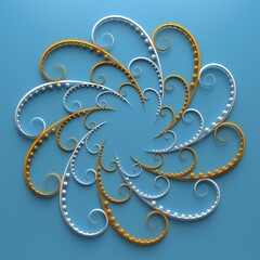 Poster - 3d render of floral composition. repeat of curl elements with spheres. beautiful decorative art.
