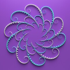 Poster - 3d render of floral composition. repeat of curl elements with spheres. beautiful decorative art.
