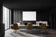 © ImageFlow - Mock up poster in dark wooden open space office