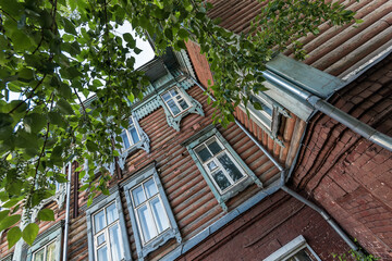 Windows of an old wooden residential building