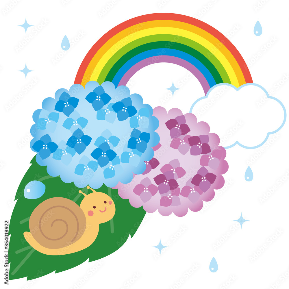 梅雨 カタツムリと紫陽花と虹 イラスト の Stock ベクター | Adobe Stock